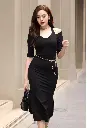 Off Shoulder long Black Dress - Chính hãng Chamy Gaby